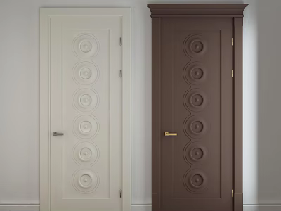 Stylish Hinged Doors White And Dark Brown Featuring Circular Patterns For Home Interior Design 3d model