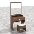 Modern Wooden Dressing Table With Mirror Drawer And Matching Stool 3d model