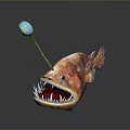 Realistic Angler Fish Character With Open Mouth Sharp Teeth And Blue Lure 3d model