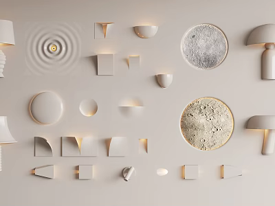 Various Modern Wall Lamps With Different Shapes And Textured Designs On White Wall 3d model
