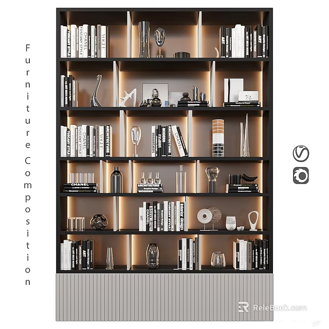 Modern Bookcase Interior Design With Layered Shelves Books Decorative Items And LED Lighting 3d model 
