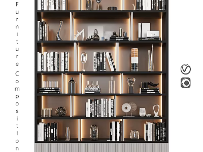 Modern Bookcase Interior Design With Layered Shelves Books Decorative Items And LED Lighting 3d model
