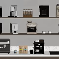 Stylish Coffee Equipment Display With Various Machines And Accessories On Shelves