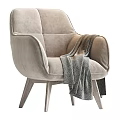 Elegant Brown Velvet Single Sofa With Wide Armrest Gray Throw Blanket And Wooden Legs