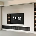 Modern TV Wall Interior Design With White Cabinets Lit Shelves And Black Grille Base