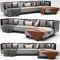 Turquoise Gray Brown Sofa With Decorative Pillows And Blankets In Various Angles 3d model