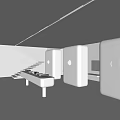 Futuristic Modern Interior Space With White Staircase Metal Cabinets And Geometric Shapes