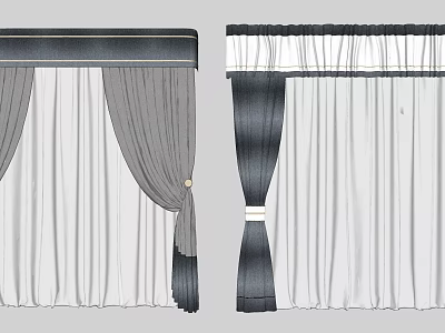 Stylish Two Tone Curtain Designs With Gray Dark Panels White Sheer Valance And Tiebacks 3d model