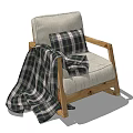 Comfortable Leisure Rocking Chair With Wooden Frame Light Fabric Plaid Cushion And Blanket