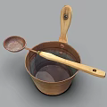 Vintage Copper Bucket With Wooden Handle Strainer And Metal Kitchen Tools