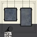 Two Blue Gray Abstract Paintings With Botanical Patterns And Black Frames On Gray Black Wall 3d model
