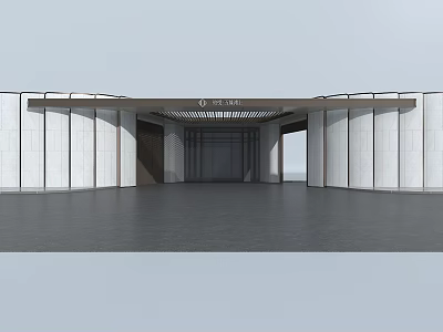 Modern Entrance Gate Design With White Walls Glass Doors Dark Flooring And Sleek Canopy 3d model