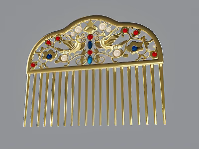 Elegant Vanity With Golden Ornate Comb Adorned In Red Blue And White Gemstones 3d model