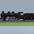 Black Steam Train Model on Railway Track with Green Grass and Gray Sky