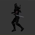 Black Suited Masked Warrior In Action Pose Holding Silver Knife 3D Character Model