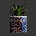 Blue And White Patterned Ceramic Succulent Plant Pot For Home Decor