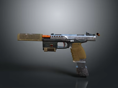 Tactical Custom Weapon Pistol With Silver Barrel Gold Accents And Brown Grip 3d model