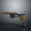 Tactical Custom Weapon Pistol With Silver Barrel Gold Accents And Brown Grip