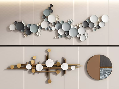 Modern Geometric Wall Decor With Circular Gray White Gold And Brown Textured Elements 3d model