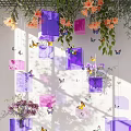 Colorful Hanging Decor with Purple Pink Squares Butterflies Flowers and Light Shadows
