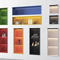 Colorful Wall Mounted Storage Shelves with Various Designs and Decorative Items