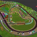 Scenic Race Track Park With Curved Path Green Lawn Trees And Recreational Facilities