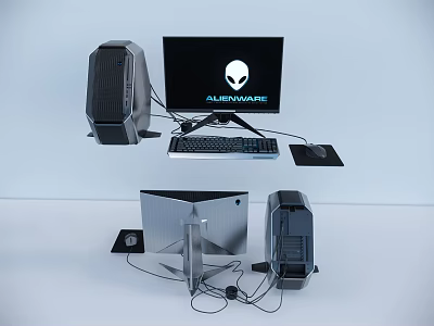 Alienware Desktop Computer Setup With Monitor Keyboard And Mouse Components 3d model