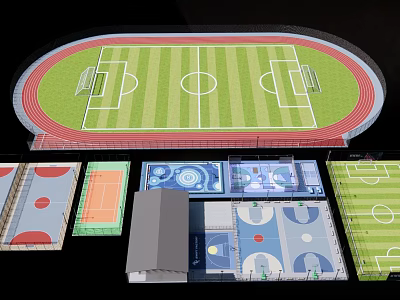 3D Model Design of Multi Sports Facilities Including Track Field Football Court and Basketball Court 3d model