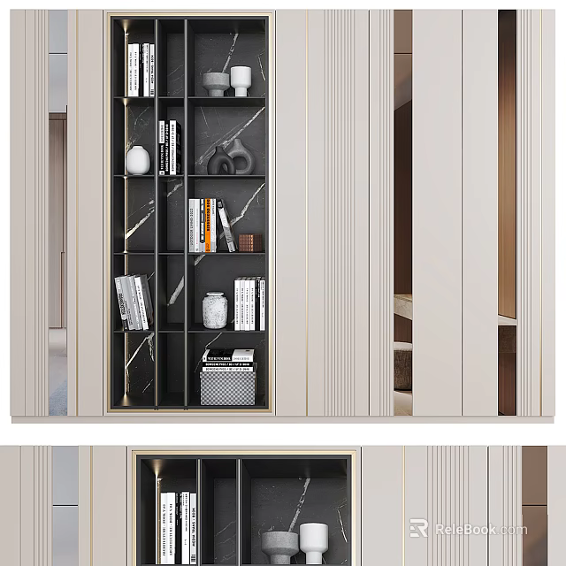 Modern Decorative Cabinet With Open Shelves Books Vase And Decorative Items 3d model 