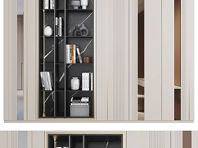 Modern Decorative Cabinet With Open Shelves Books Vase And Decorative Items 3d model