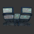 Futuristic Control Console Featuring Multiple Screens Green Interface And Control Knobs