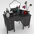 Black Dressing Table With Drawers Cosmetics Mirror Vase Cup And Accessories