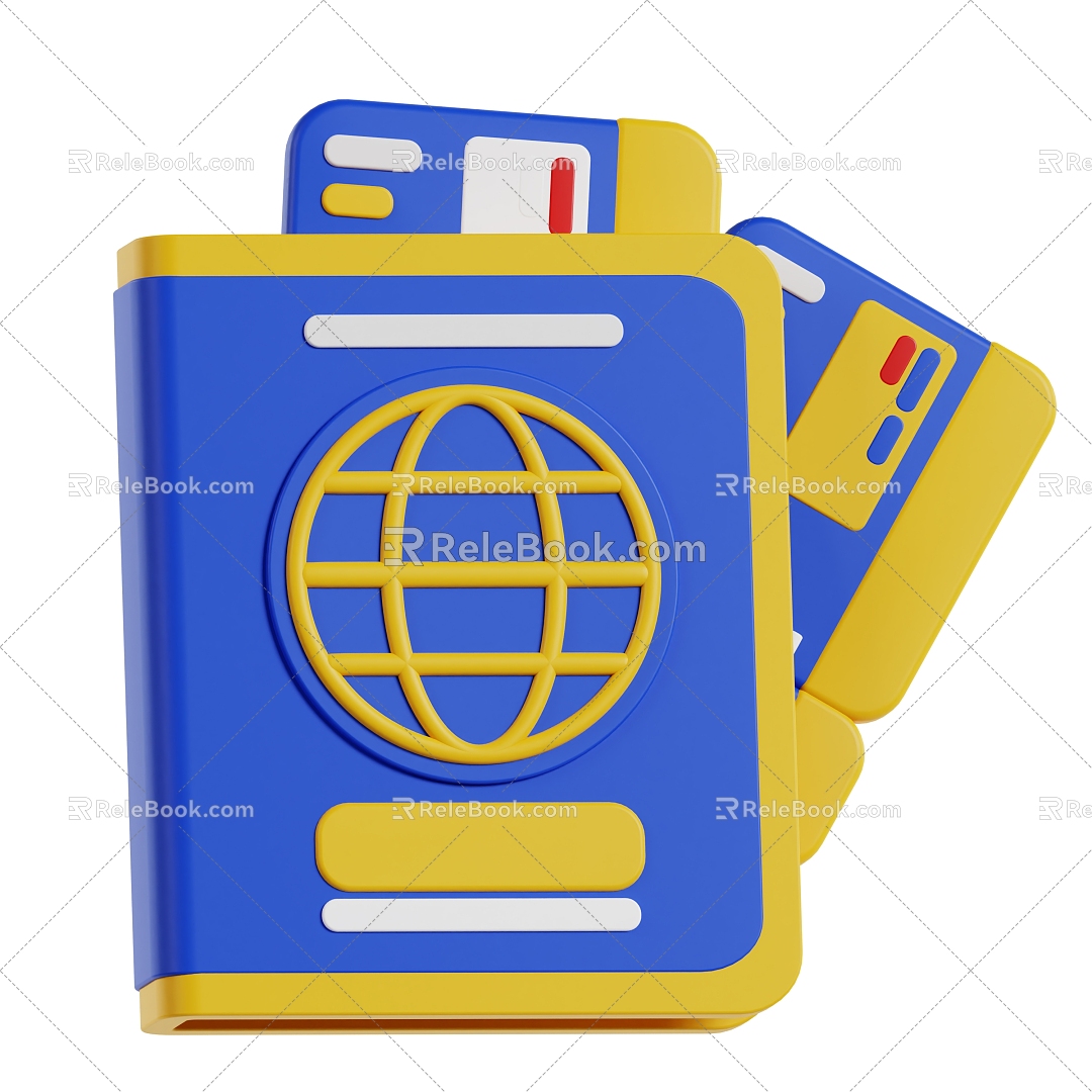 Modern Passport Air Ticket Cartoon Passport Cartoon Air Ticket 3d model