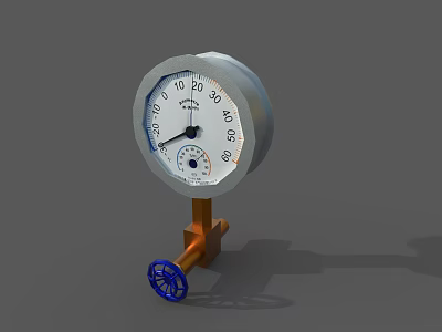 Industrial Equipment Pressure Gauge With Blue Valve And Orange Connection Parts 3d model
