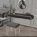 Elegant Modern Dressing Table With Stool Cosmetics Flower Vase And Round Mirror