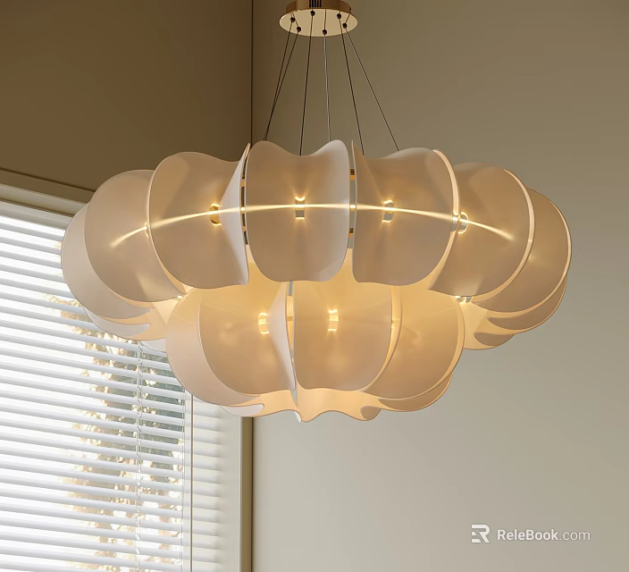 Modern Petal Shaped White Chandelier Design For Elegant Living Room Interior 3d model 