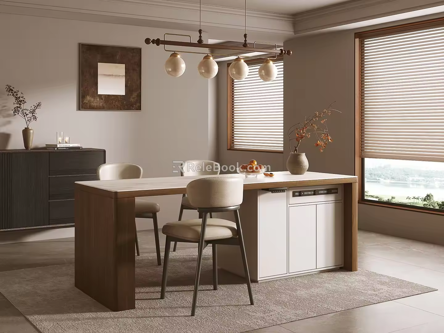 Middle Ancient Style Island Dining Table and Chair 3d model