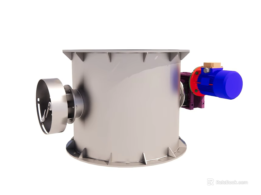 Stainless Steel Cylindrical Industrial Equipment With Flange Edge Blue Motor And Observation Window 3d model 