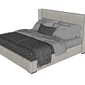 Modern Double Bed Design With Gray Bedding Beige Headboard And Plush Pillows