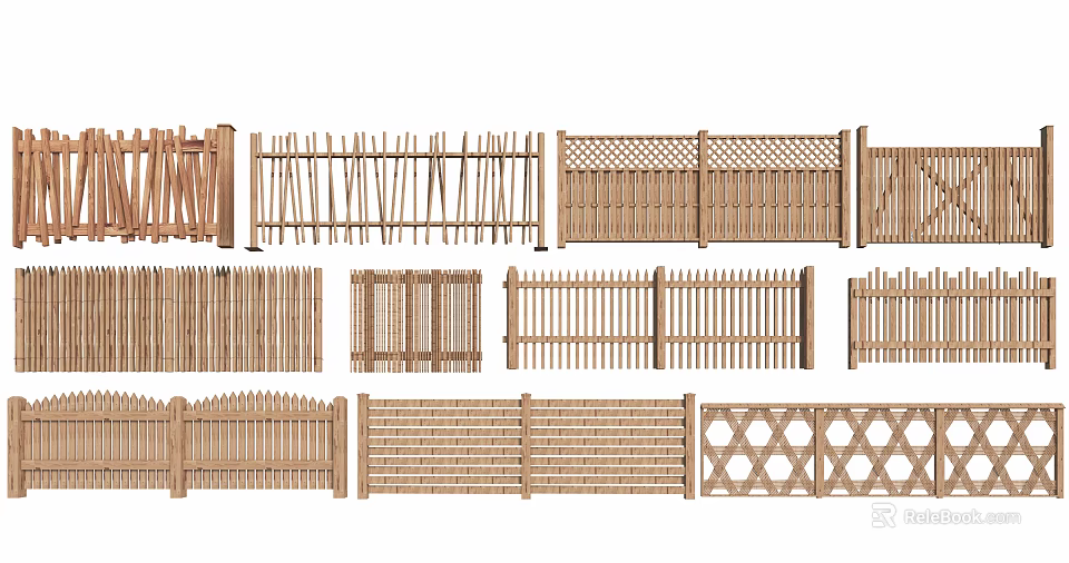 Wooden Fence Various Designs And Decorative Styles For Outdoor Use 3d model 