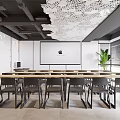 Modern Conference Room Interior With Projection Screen Tables Chairs And Decorative Ceiling
