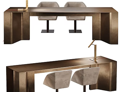 Modern Brass Desk Interior With Two Upholstered Chairs And Table Lamp 3d model