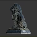 Artistic Stone Lion Sculpture Carving With Detailed Mane Sitting Pose On Base