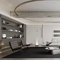 Modern Living Room Interior With White Sofa Black Chairs Round Coffee Table And Circular Chandelier