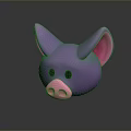 Purple Pig Shaped Toy With Pink Ears Nose And Black Eyes On Black Background