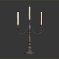 Elegant Classic Candelabra With Three White Candles And Metal Shiny Base