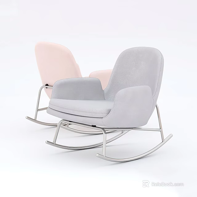 Modern Leisure Rocking Chairs with Pink Gray Upholstery and Metal Frame Design 3d model 