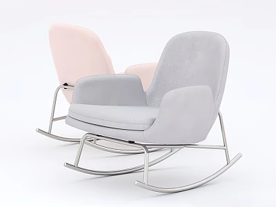 Modern Leisure Rocking Chairs with Pink Gray Upholstery and Metal Frame Design 3d model