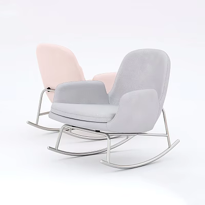 Modern Leisure Rocking Chairs with Pink Gray Upholstery and Metal Frame Design 3d model