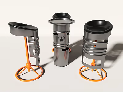 Modern Bar Stools With Metal Frame Black Orange Design And Star Emblem 3d model